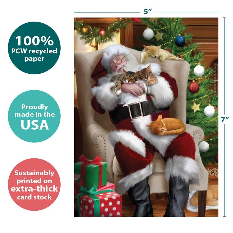 Tree-Free Greetings Christmas Cards and Envelopes, Set of 10, 5 x 7, Cat Nap Santa (HB93213) - Image 4